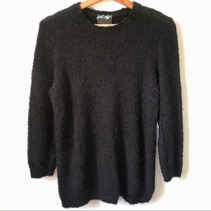 Lord & Taylor Black 3/4 Sleeve Fuzzy Thread Crew Neck Sweater, Size L